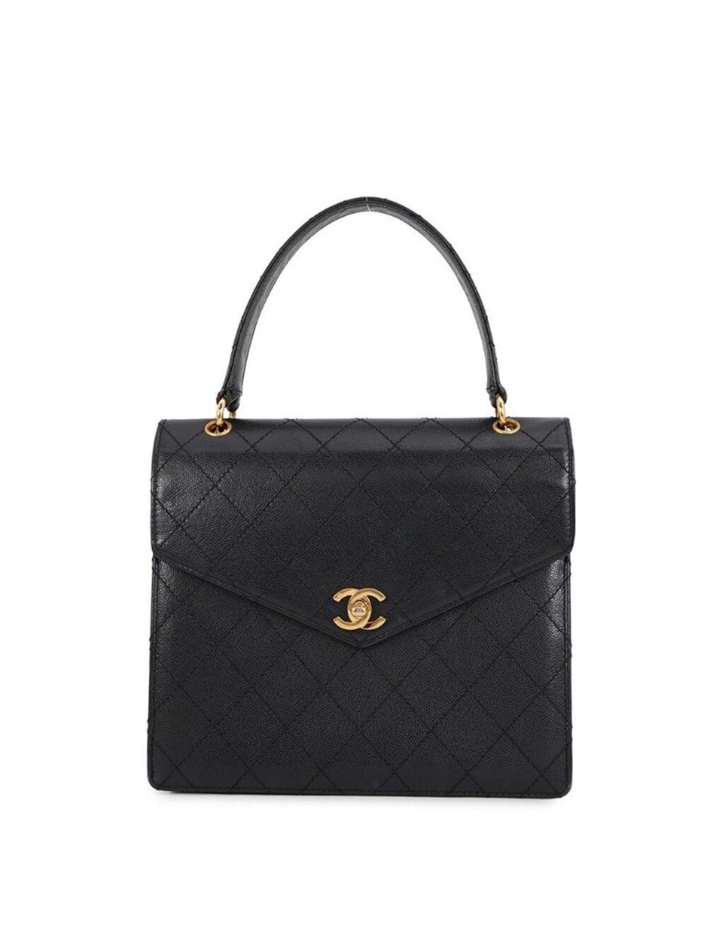 Chanel Handbag Quilted CC Logo Top Handle Flap Caviar Leather Black